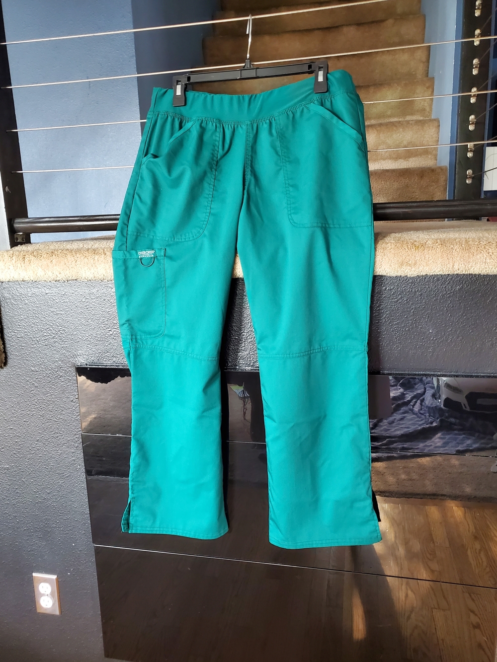 Cherokee Teal Elastic-Waist Utility Scrub Joggers